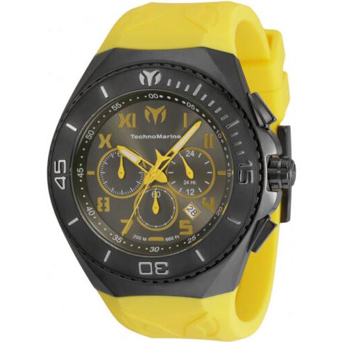 Technomarine Ocean Manta Men`s 48mm Gunmetal Yellow Chronograph Watch TM-220021 - Dial: Gray, Band: Yellow, Bezel: Gray