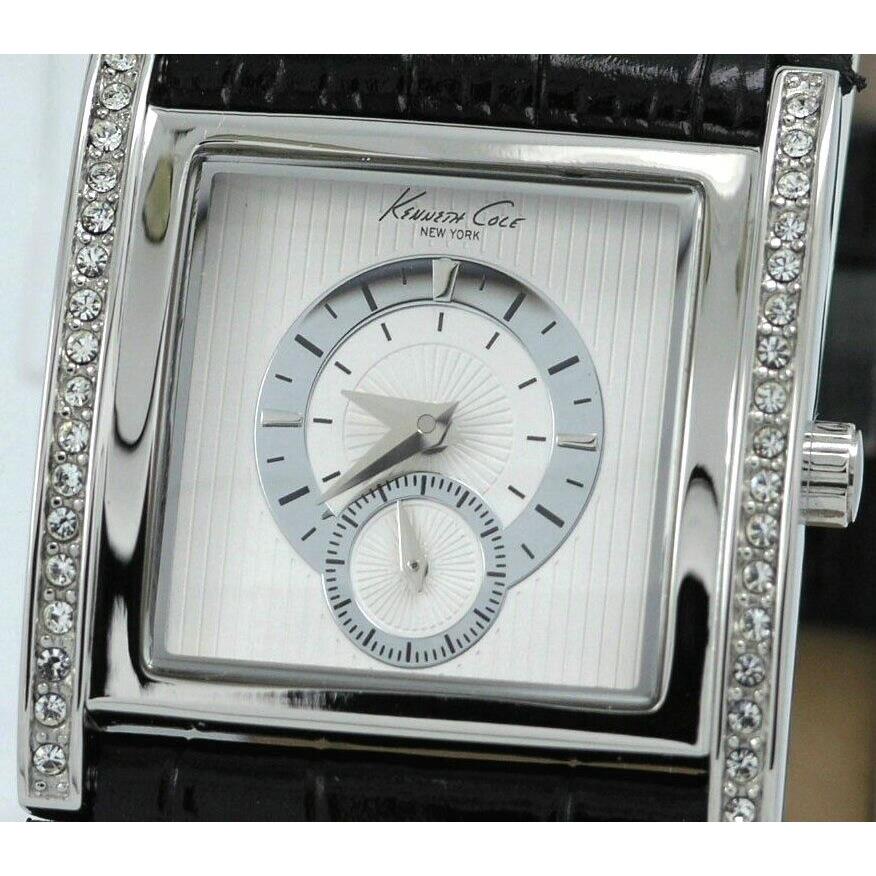 Kenneth Cole York KC2470 Womens Analog Square White Watch Black Leather