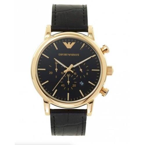 Emporio Armani Luigi Chronograph Black Leather Strap Men`s Watch AR1917