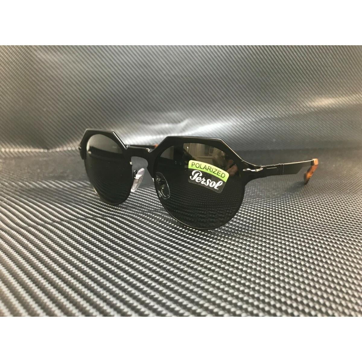 Persol PO2488S 111658 Black Demishiny Green Polarized Men`s Round Metal Sunglass