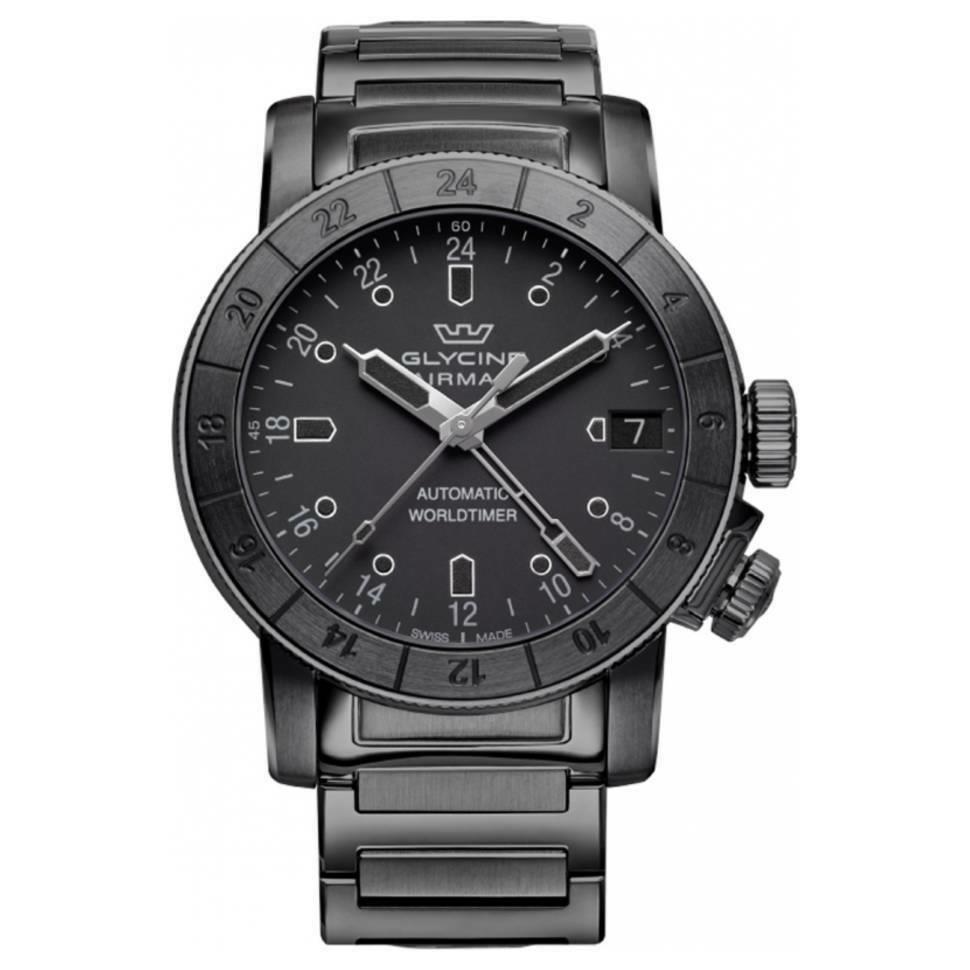 Glycine Airman Swiss Made Gmt Automatic World Timer Bracelet Watch GL0195
