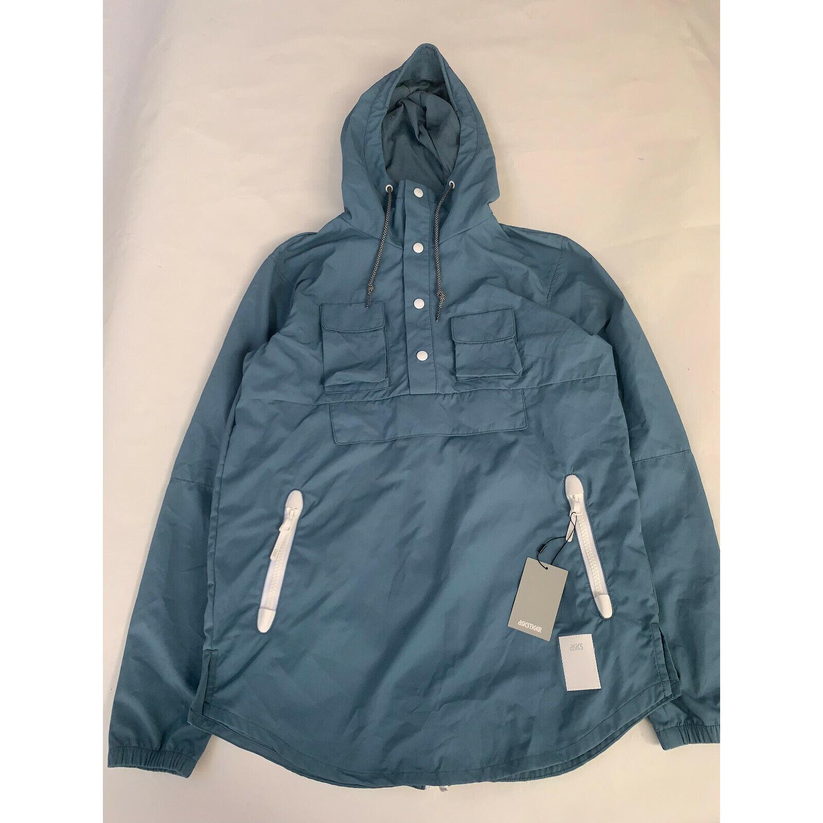 Asics Tiger Mens Medium Light Blue Premium Jacket Hood Front Zip Hip Pockets