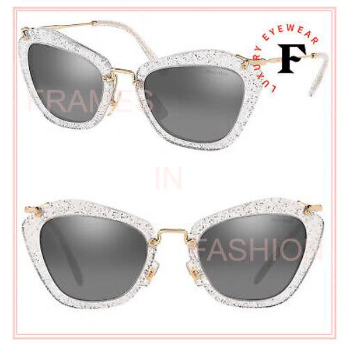 Miu Miu Noir 10N White Silver Glitter Mirrored Sunglasses MU10NS - Frame: Gold, Lens: Silver