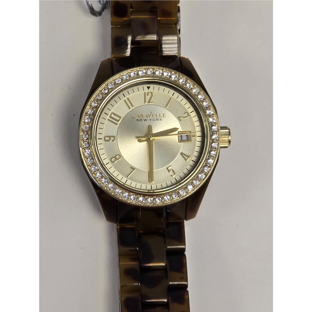Caravelle Ladies Gold Dial Brown Tortoise Resin Watch 44M104