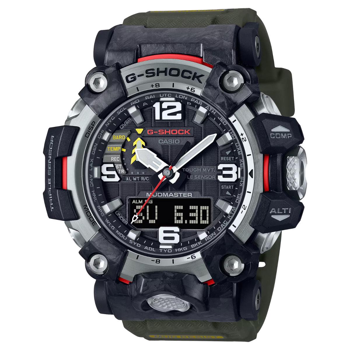 Casio G-shock Mudmaster Resin Case and Band Men`s Watch GWG2000-1A3 - Dial: Gray, Band: Green, Bezel: Gray