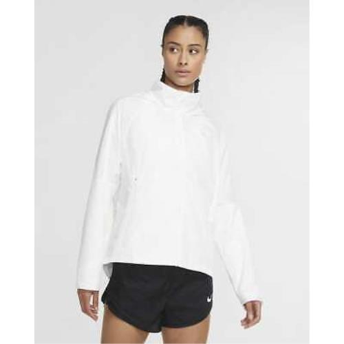 Women`s L Nike Shield Hooded Running Water Resist Jacket White CU3385-100