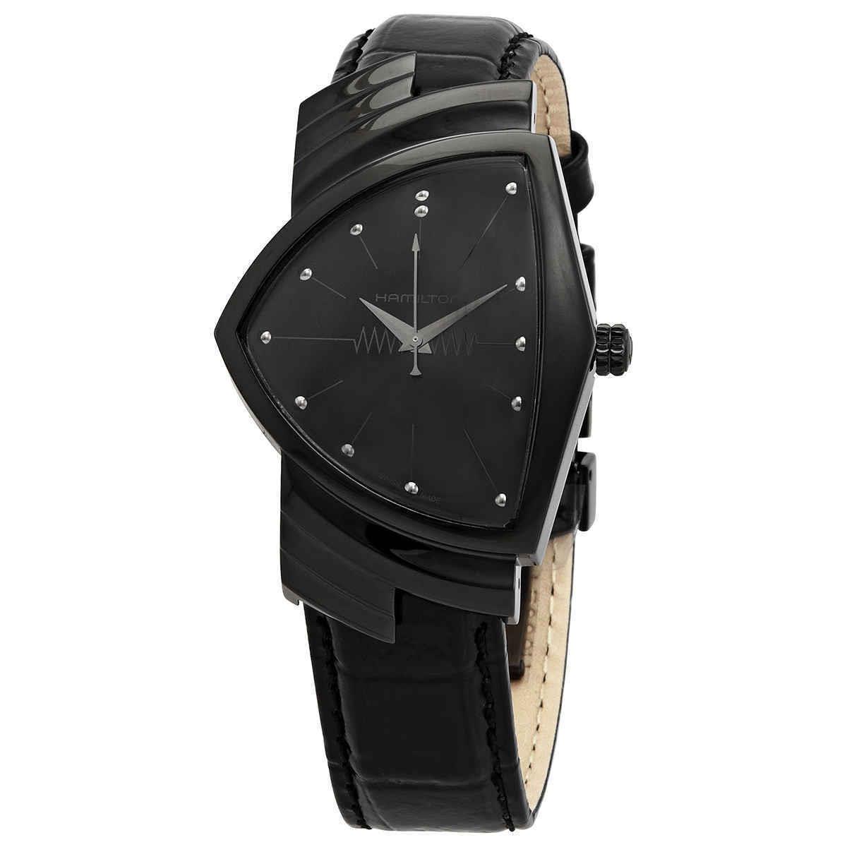 Hamilton Ventura Quartz Black Dial Men`s Watch H24401731 - Dial: Black, Band: Black, Bezel: Black