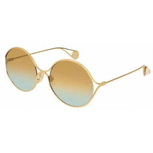 Gucci GG 0253S 005 Gold Metal Round Sunglasses Pearls GG Logo Italy - Gold Frame, Gold Lens
