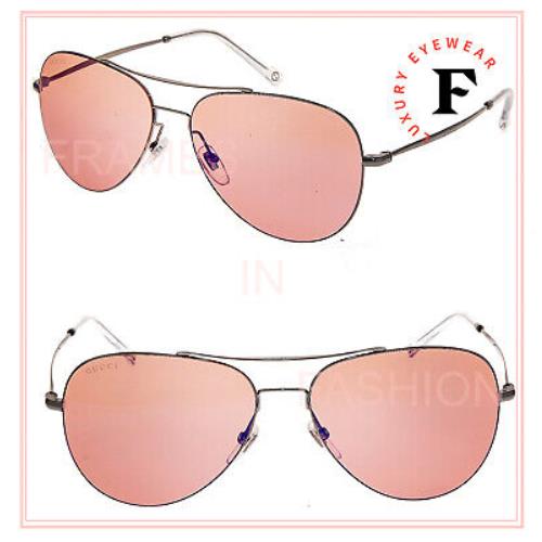 Gucci Techno 2245 Ruthenium Pink Mirrored Steel Sunglasses GG0500 008