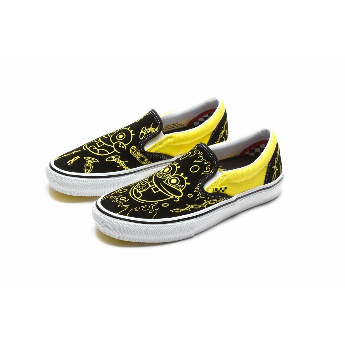 Vans Skate Slip-on Spongebob Squarepants Shoes Black / Yellow Men`s Size 9