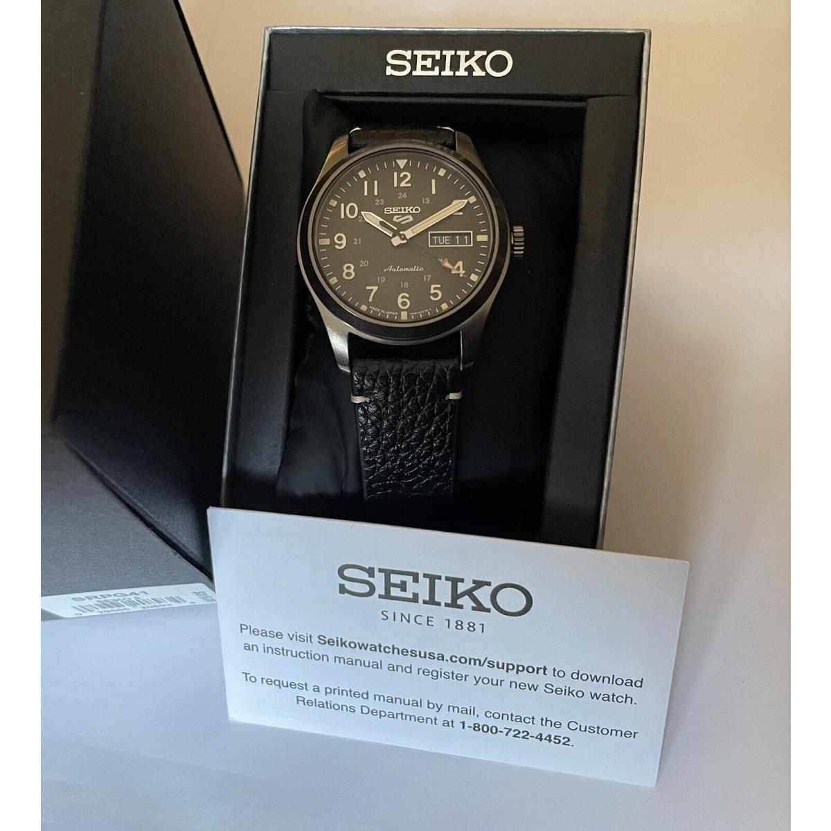 Seiko 5 Automatic Watch 100 Meter Day Date Black Dial SRPG41 Leather Band Japan