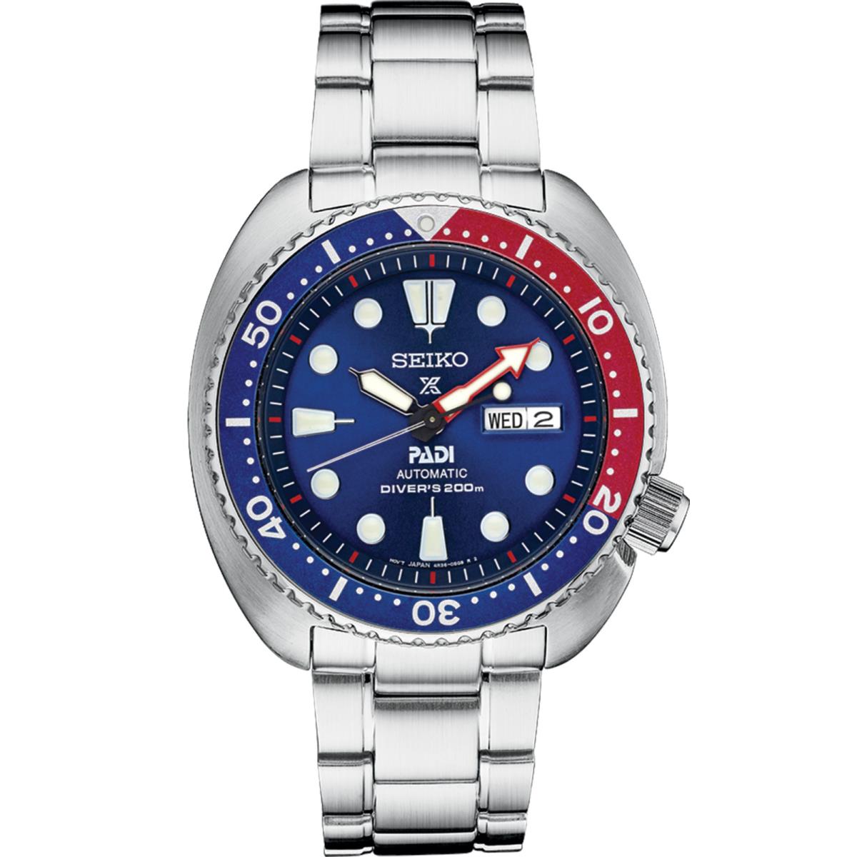 Seiko Prospex Padi Automatic Diver Men Watch SRPE99 - Dial: Blue, Band: Silver, Bezel: Blue, Red