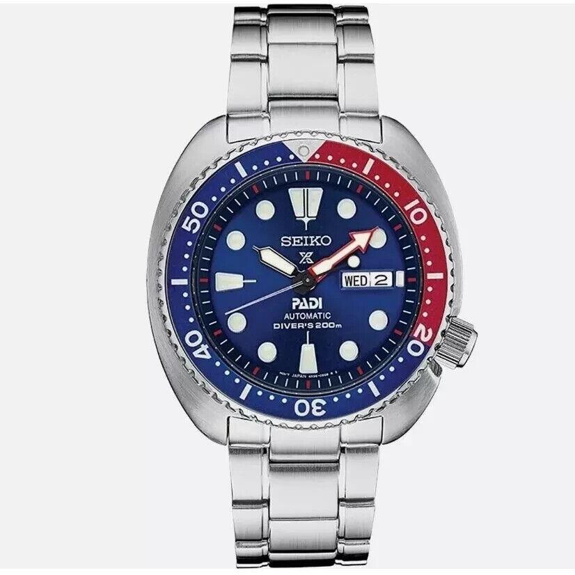 Seiko Prospex Padi Special Edition Diver s 45.0 mm Blue Dial Men`s Watch SRPE99 - Dial: Blue, Band: Silver, Bezel: Blue, Red, Silver