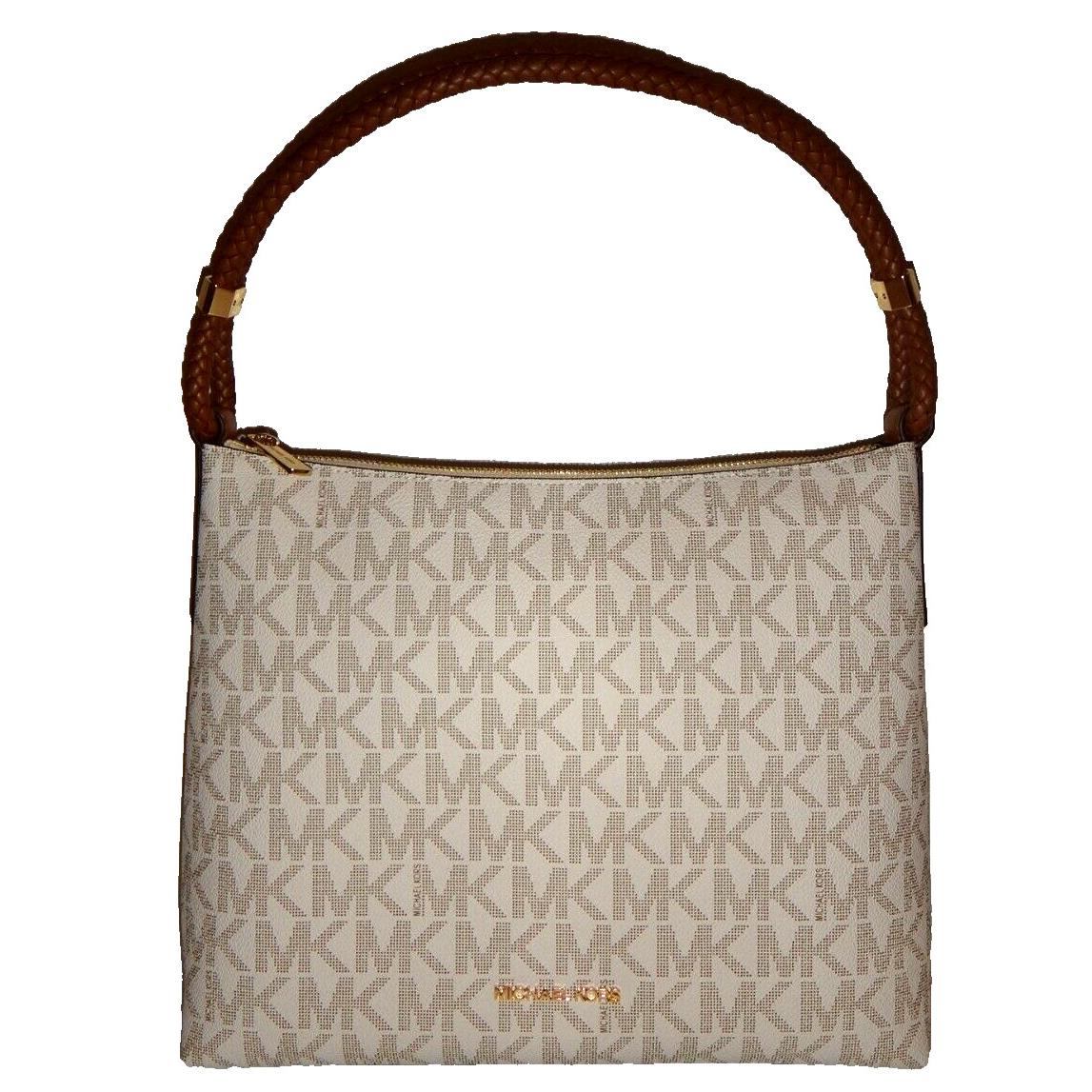 Michael Kors Lexington MK Signature MD Zip Shoulder Bag White Vanilla 38T1CNDL2B