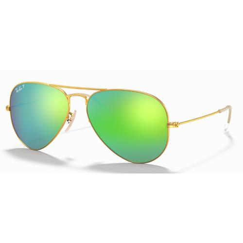 Ray-ban Aviator Polarized Mirrored Green Lens Sunglasses RB3025 112/P9 58 - Frame: Gold, Lens: Green
