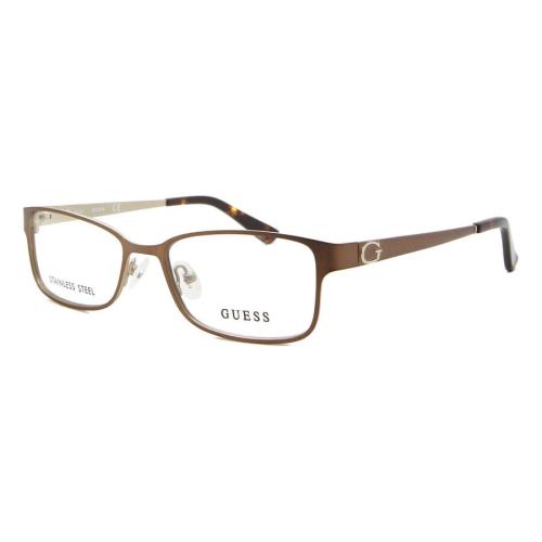 Guess GU2568 050 Rectangle Matte Brown Gold Eyeglasses 52-17-135