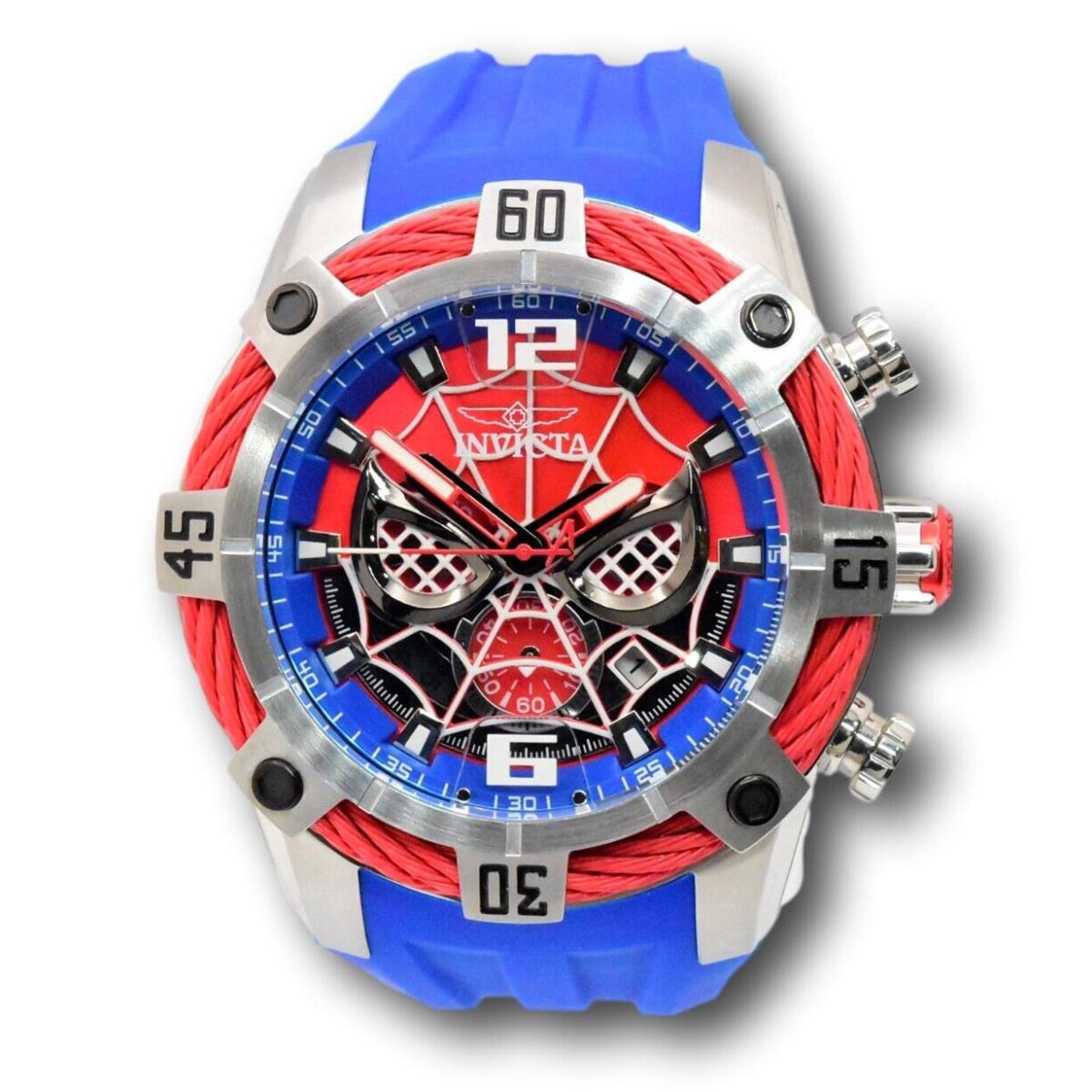 Invicta Marvel Spiderman Men`s 51mm Limited Edition Chronograph Watch 35095 - Dial: Black, Blue, Multicolor, Red, Band: Blue, Bezel: Red, Silver
