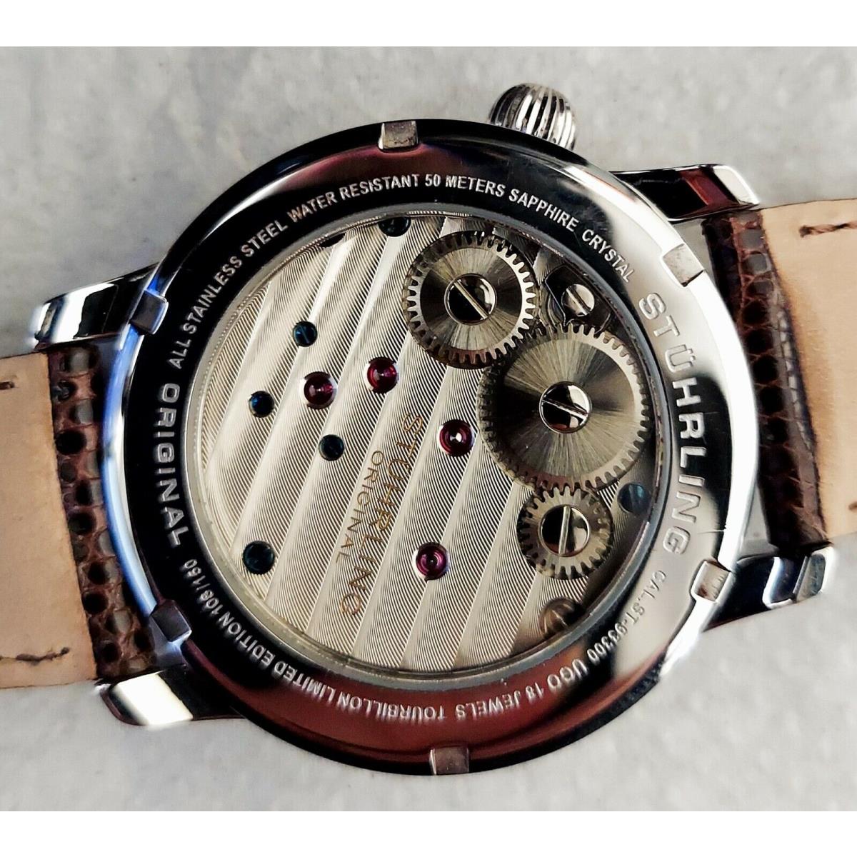 Stuhrling Eclipse Tourbillon 390 43mm Lizard Leather Strap Men`s Watch