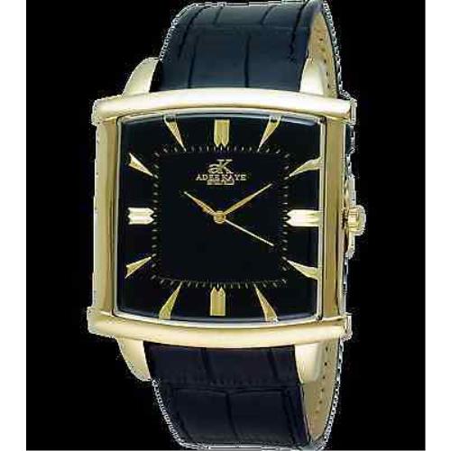 Adee Kaye AK2220-MG Men`s Gold Tone Case/hands/markers Black Leather Band Watch