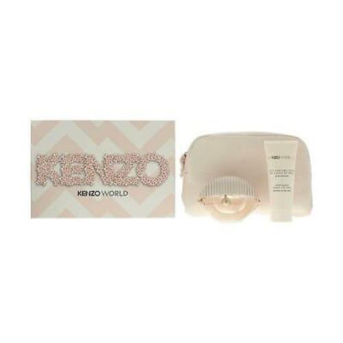 3PC Set Kenzo World 2.5 Edt Perfume Fragrance + Body Lotion + Pouch For Women
