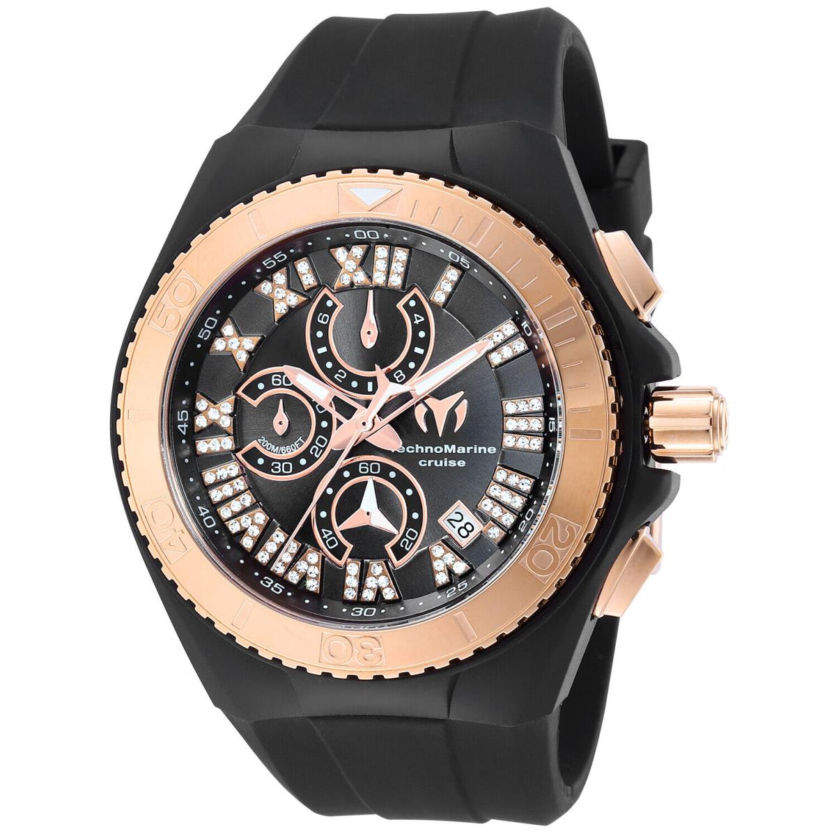 Technomarine TM-121001 Cruise Star 46mm Rose Gold Watch - Dial: Black, Band: Black