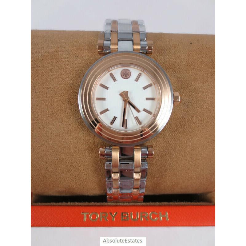 Tory Burch Classic T Watch Two Tone Rose Gold Silver TBW9011 Logo Box