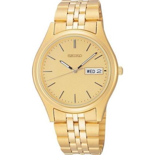 Seiko Men`s SGF526 Dress Gold Tone Stainless Steel Day Date Quartz Watch