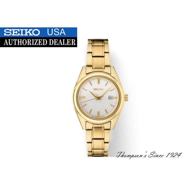 Seiko Essentials Quartz Yellow Bracelet White Dial Ladies Watch SUR632 - Band: Yellow, Bezel: Yellow