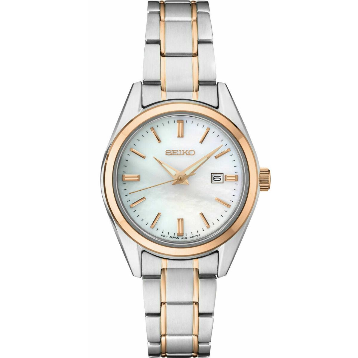 Seiko Women`s Quartz Mop Dial Two-tone Steel Bracelet Women`s Watch SUR634