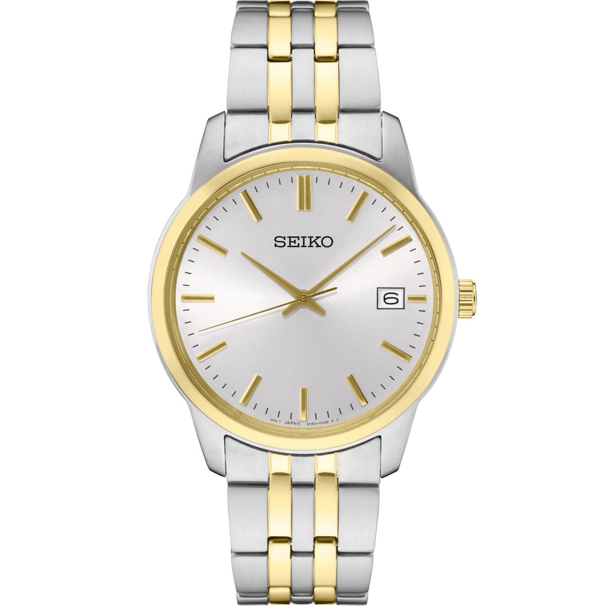 Seiko Men`s Essentials Quartz White Dial Two Tone Band Watch SUR402