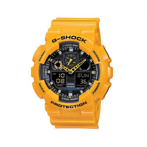Casio G-shock GA100A-9A XL Standard Analog-digital Yellow Resin 200m Men`s Watch - Black Dial, Yellow Band, Yellow Bezel