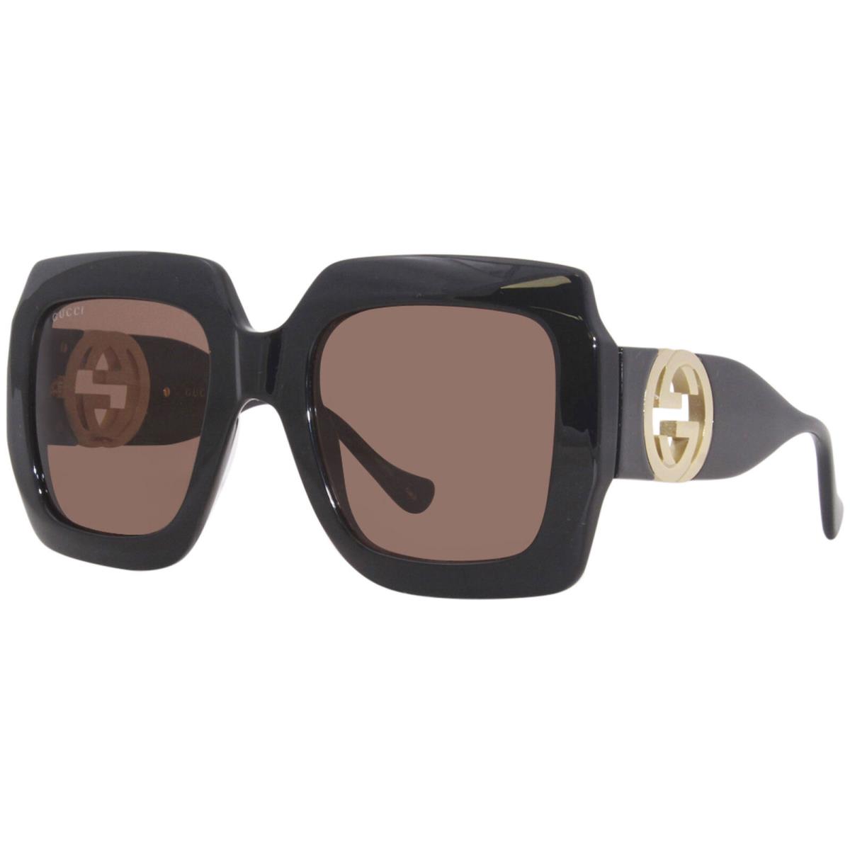 Gucci GG1022S 005 Sunglasses Women`s Black-gold Chain Necklace/brown Lenses