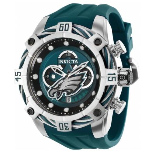 Invicta Nfl Philadelphia Eagles Men`s 52mm Bolt Limited Chronograph Watch 35861 - Green Dial, Green Band, Green Bezel