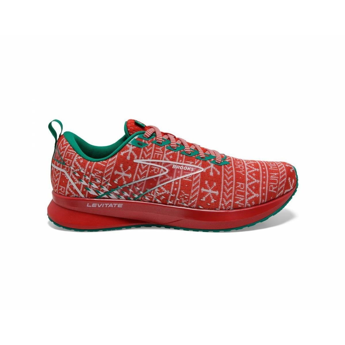 Brooks Men`s Levitate 5 Run Merry Running Shoes Red Green Christmas Holiday