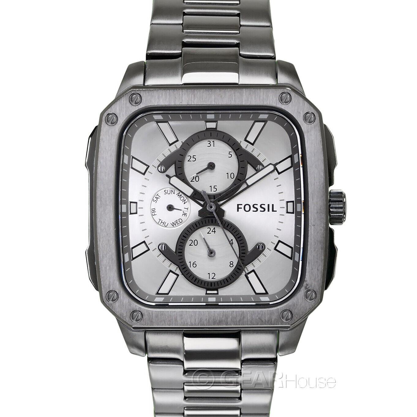 Fossil Inscription Mens Gray Multifunction Watch Silver Dial Stainless Steel - Silver Dial, Gray Band, Gray Bezel