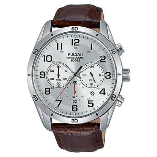 Pulsar PT3817X1 Men`s Chronograph Quartz Stainless Case Leather 100m WR PT3817