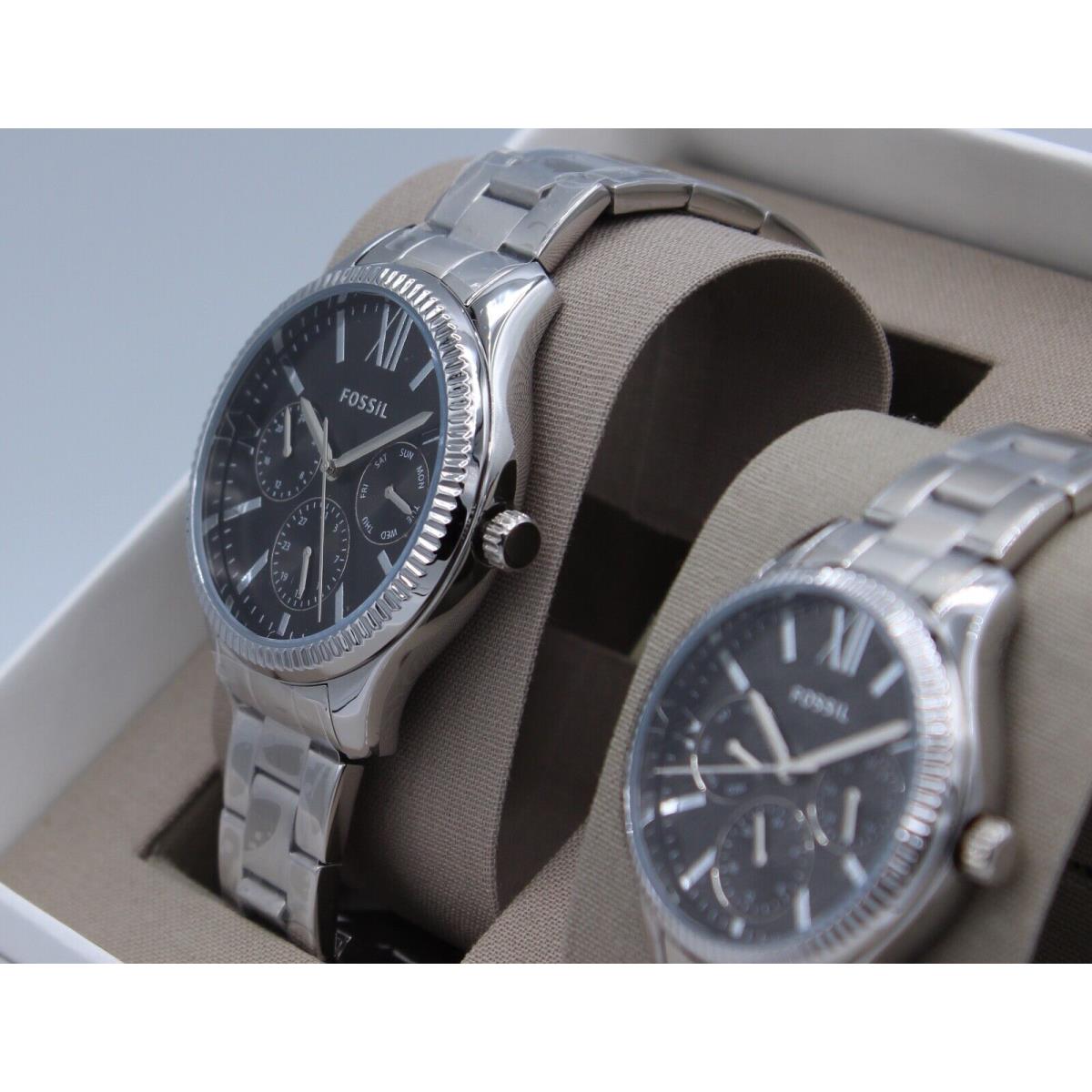 Fossil Rye Chronograph His Her Silver Women`s BQ2644 Set Watch