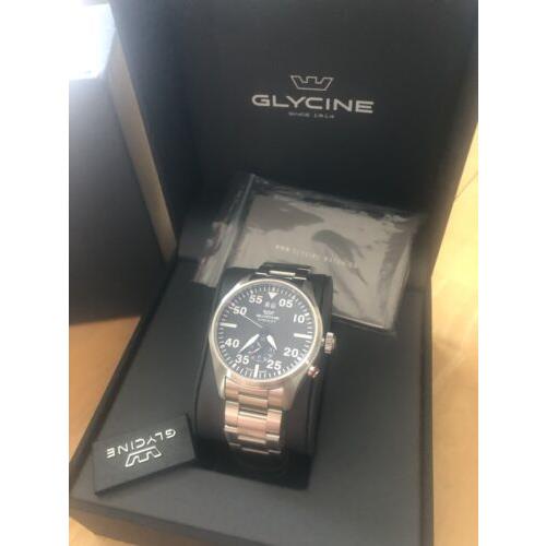 Glycine Men`s GL0363 Airpilot Dual Time 44mm Black Dial Stainless Steel Watch
