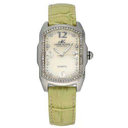 Adee Kaye AK85-1L Mother of Pearl Dial Crystal Bezel Leather Analog Womens Watch