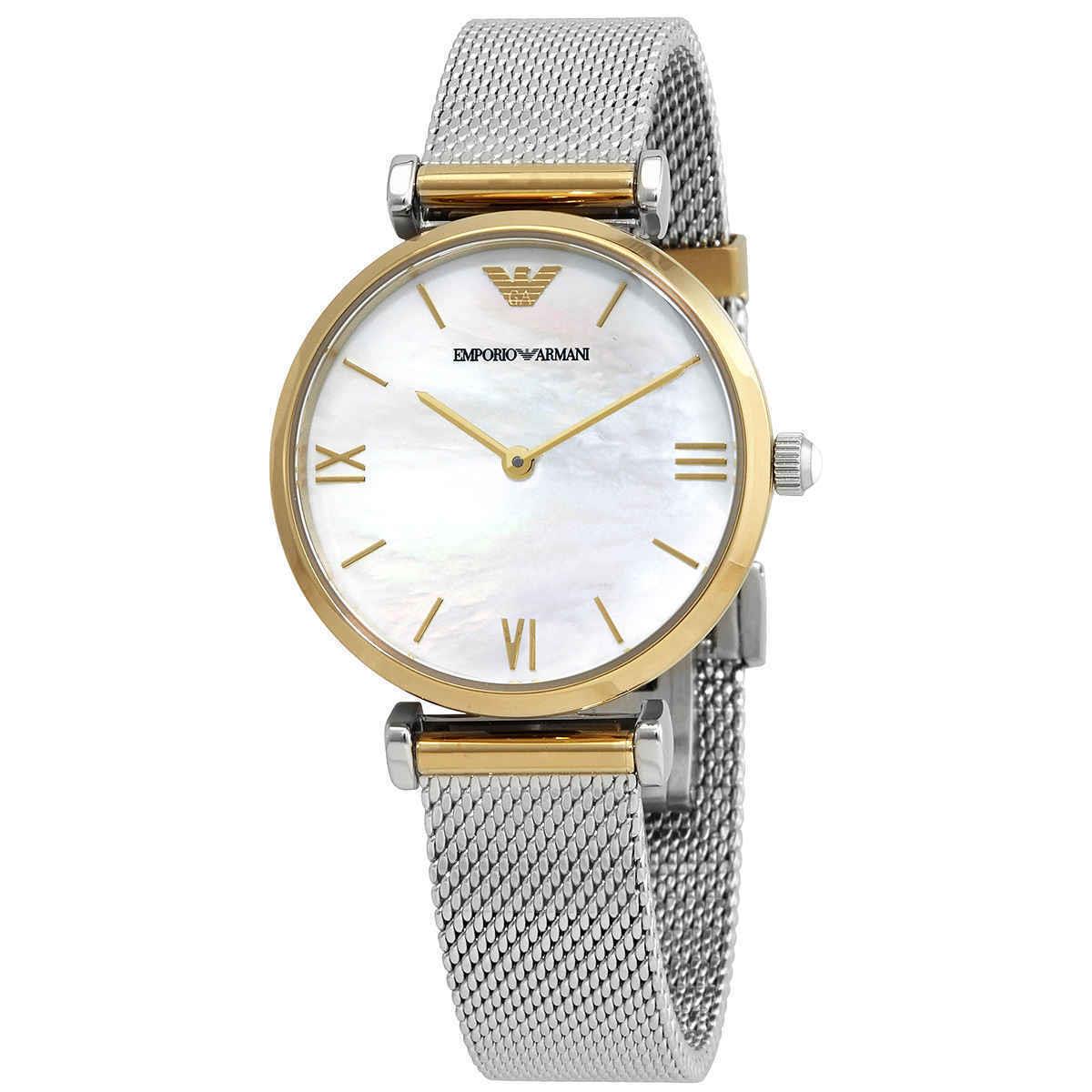 Emporio Armani Kappa Silver Gold Mop Mesh Women`s AR2068 Watch