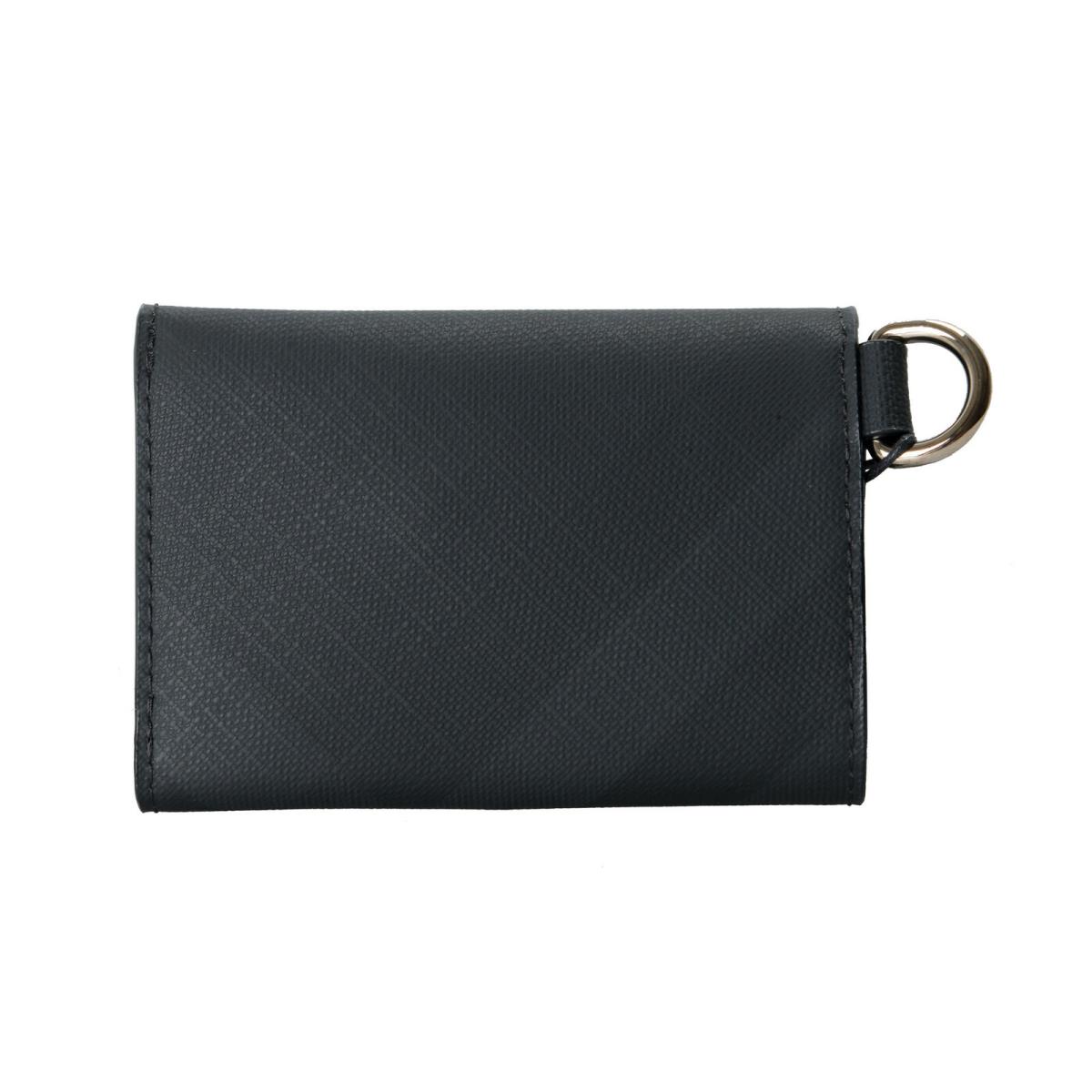 Burberry Unisex Fin KC0 Black Gray Textured Leather Keychain Bifold Wallet