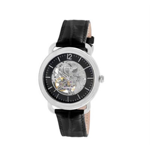 Kenneth Cole New York Men`s Automatic Skeleton Dial Watch Black Leather Band New - Black Dial, Black Band, Silver Bezel