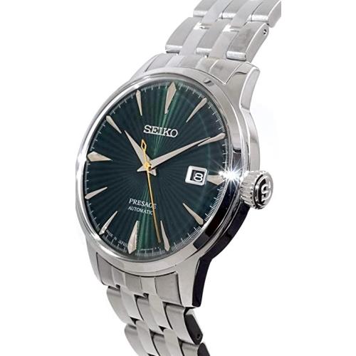 Seiko Men`s Presage Automatic Green Dial Silver Tone Watch SRPE15