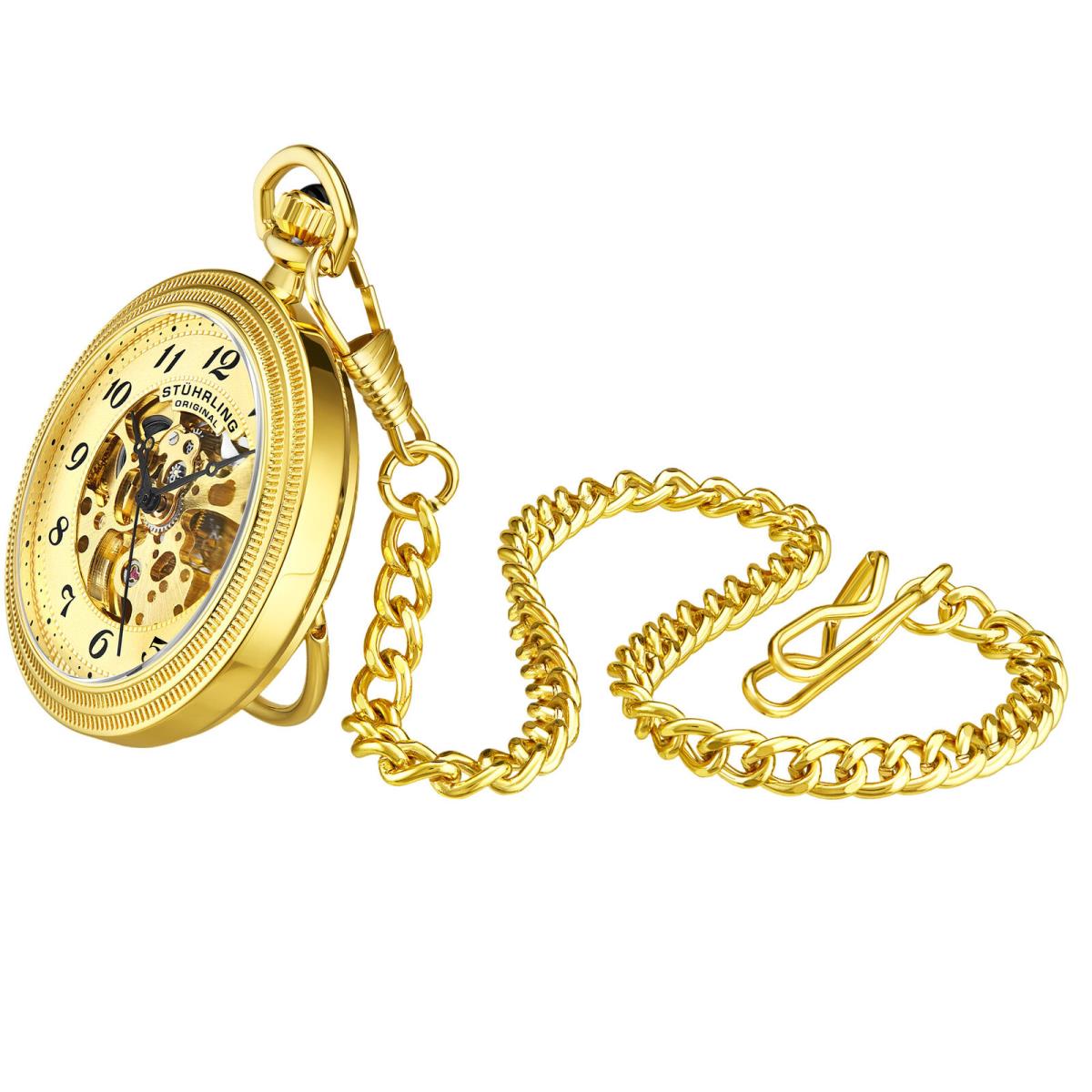 Stuhrling 980 02 Provost Mechanical Skeleton Mens Pocket Watch - Dial: Yellow Gold