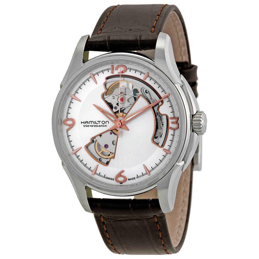 Hamilton Men`s Jazzmaster Open Heart Watch H32565555 - Dial: Silver, Band: Brown, Bezel: Silver