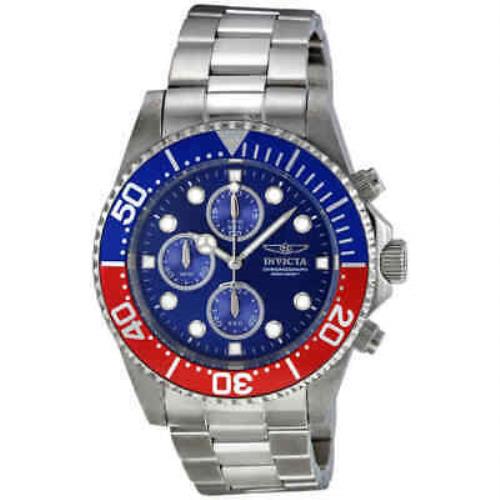 Invicta Pro Diver Chronograph Blue Dial Pepsi Bezel Men`s Watch 1771 - Blue Dial, Silver Band