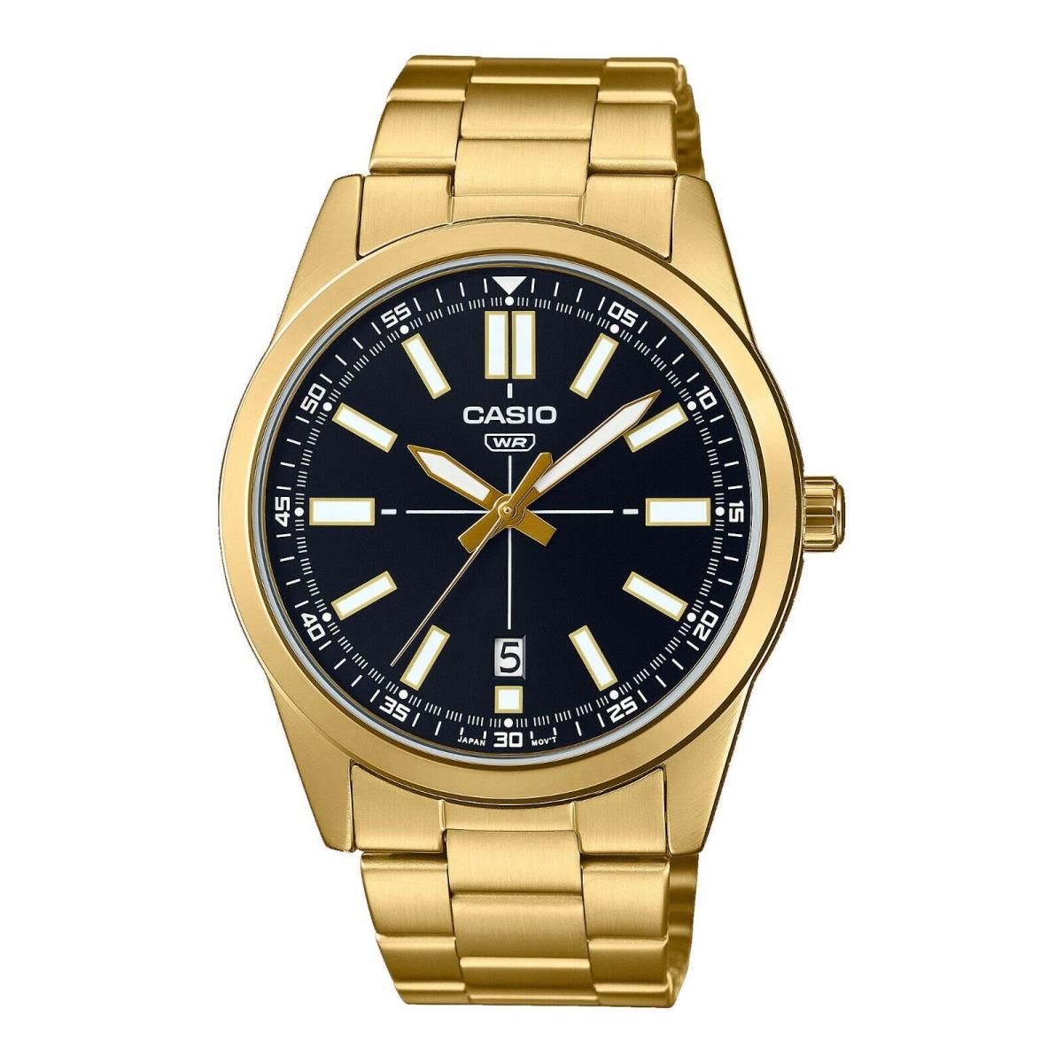 Casio MTP-VD02G-1E Men`s Gold Tone Black Dial 3-Hand Analog Sporty Watch