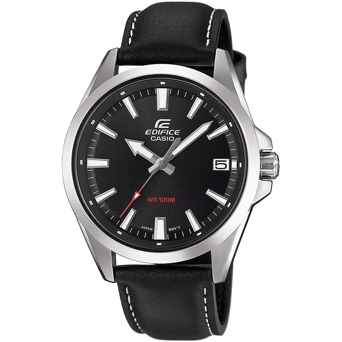Casio Edifice EFV100L-1A Analog Black Dial Leather 100m Men`s Watch - Black Dial, Black Band, Black Manufacturer Face