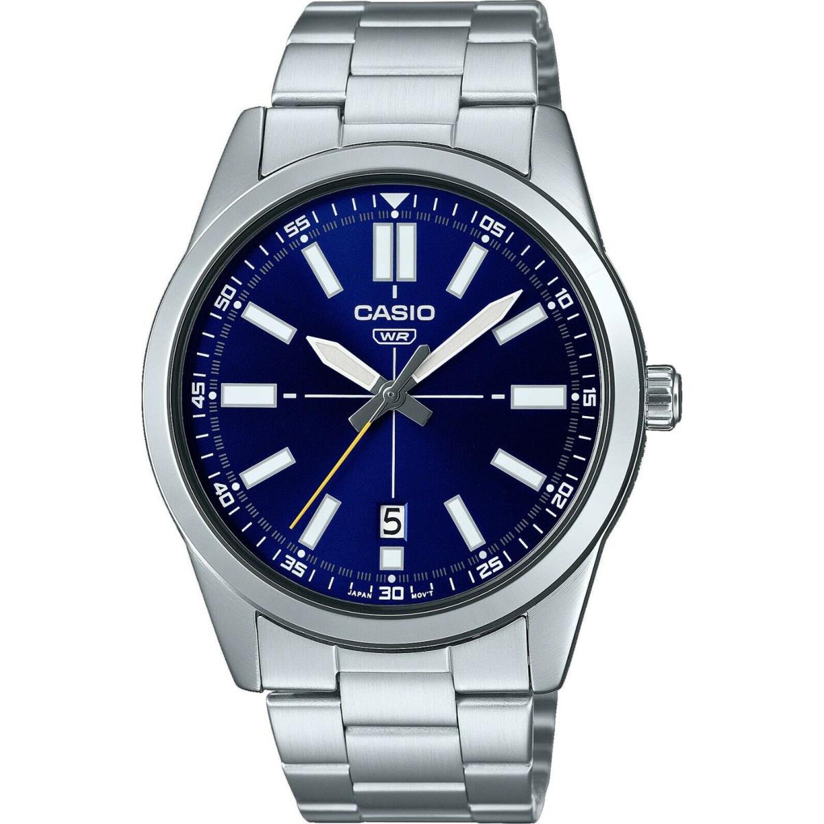 Casio MTP-VD02D-2E Men`s Stainless Steel Blue Dial Sporty 3-Hand Analog Watch