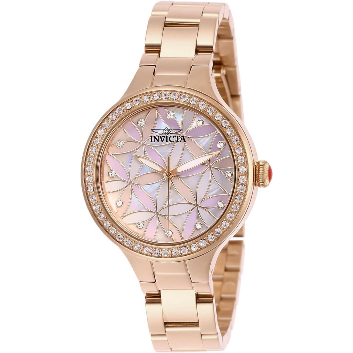 Invicta Women`s Wildflower Quartz 3 Hand White Dial Watch 28824 - Dial: Multicolor, Band: Pink